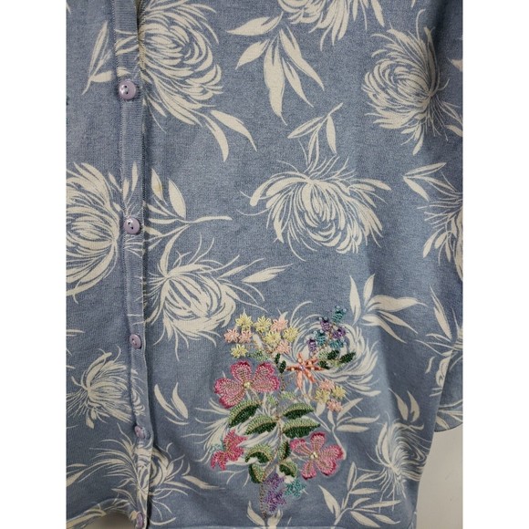 MARISA CHRISTINA WOMENS L Large Blue Embroidered Embellished Silk Blend 3/4 slee - Picture 2 of 10